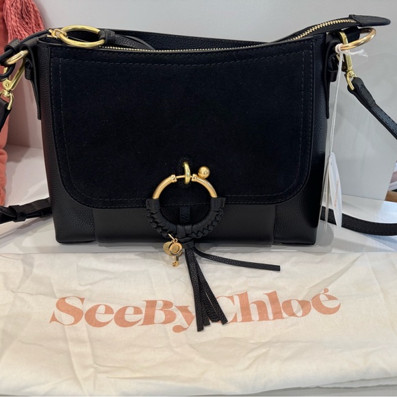 NWT | Large See By Chloe Joan Crossbody Bag | Black Leather and Suede | Dust Bag - Picture 17 of 17